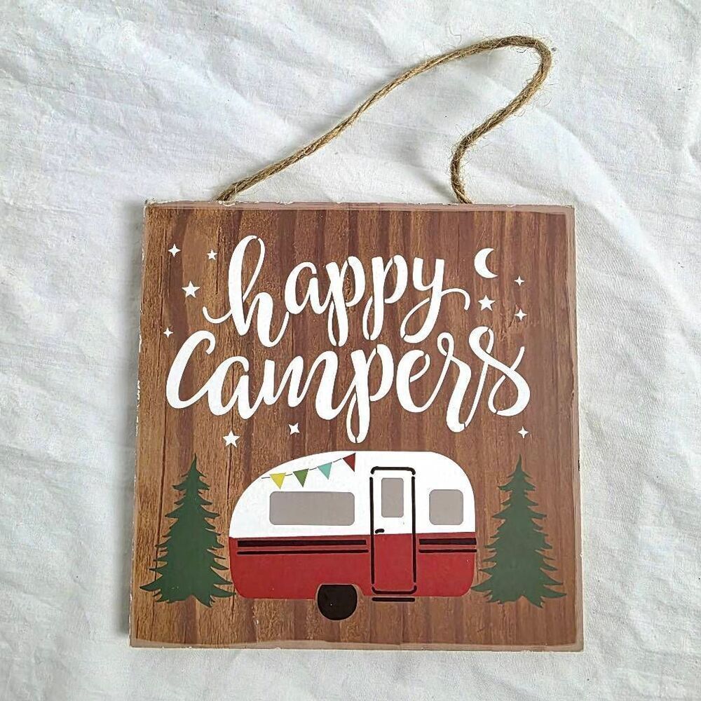 Happy Campers Wooden Hanging Sign Rustic Decor